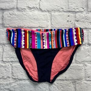 Anne Cole Womens Fold Over Retro Braided Stripe Bikini Bottom Size XS Navy Blue